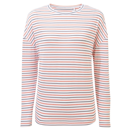 Women's Nosilife Cora Long Sleeved Top | Blue Navy / Blood Orange Stripe