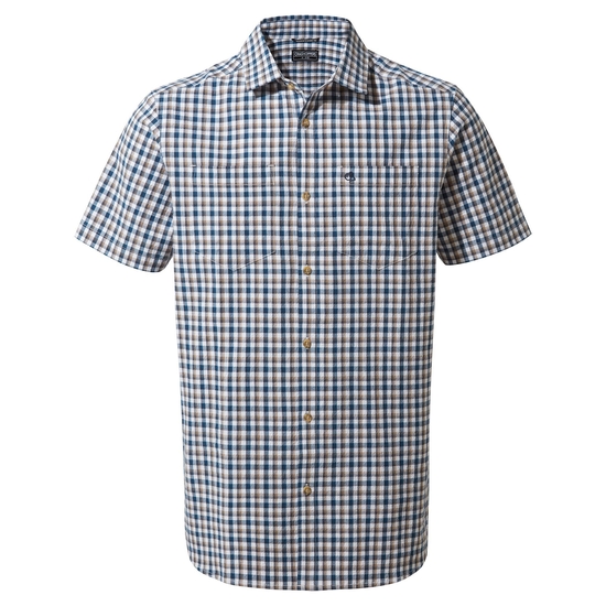 Nour Short Sleeved Check Shirt | Blue Navy Check