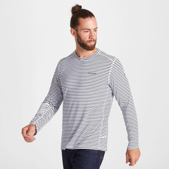 Men's NosiLife Talen Long Sleeved T-Shirt | Optic White Stripe