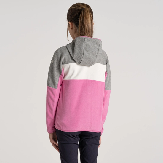Kid's Linden Hooded Fleece Jacket | Carnation Pink / Soft Grey Marl