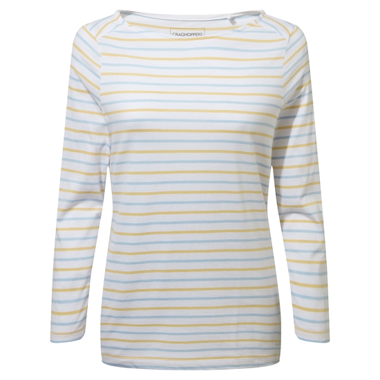 Blanca 3/4 Sleeved Top | Harbour Blue / Flax Yellow Stripe