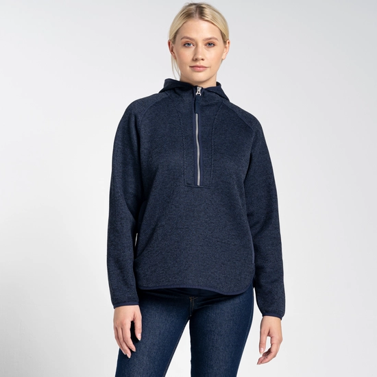 Women's Elena Hooded Half Zip Fleece | Blue Navy Marl