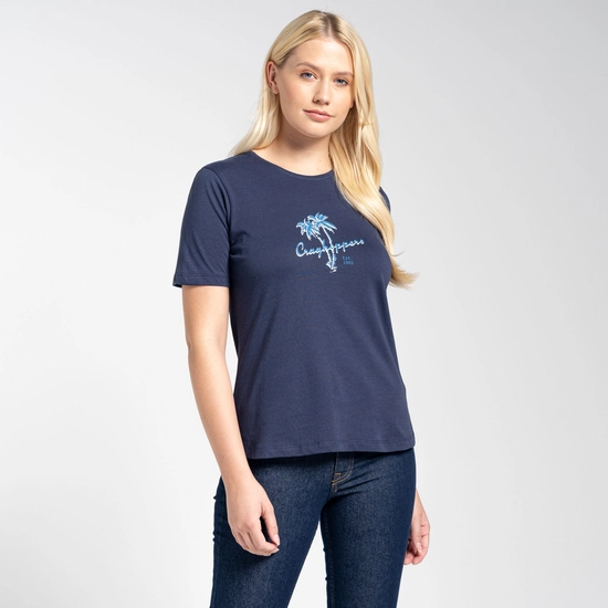 Women's Ally Short Sleeved T-Shirt | Blue Navy Palm Tree