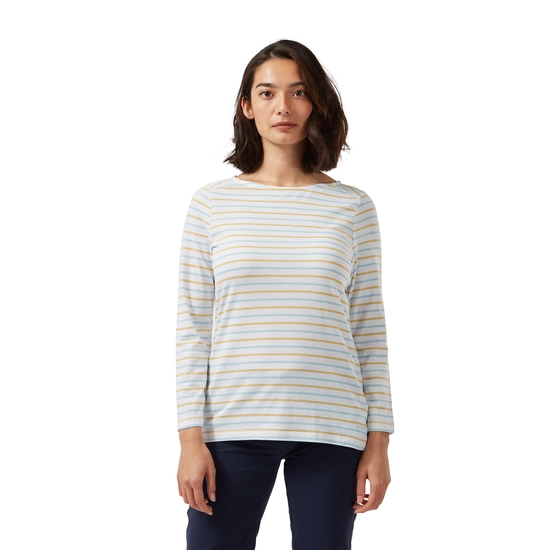 Blanca 3/4 Sleeved Top | Harbour Blue / Flax Yellow Stripe
