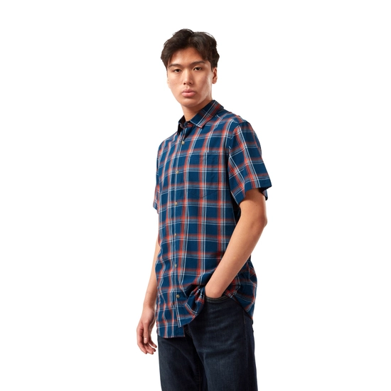 Rafie Short Sleeved Check Shirt | Poseidon Blue Check