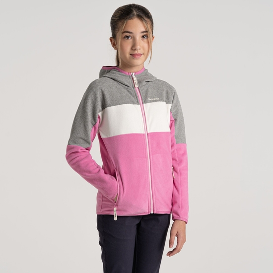 Kid's Linden Hooded Fleece Jacket | Carnation Pink / Soft Grey Marl