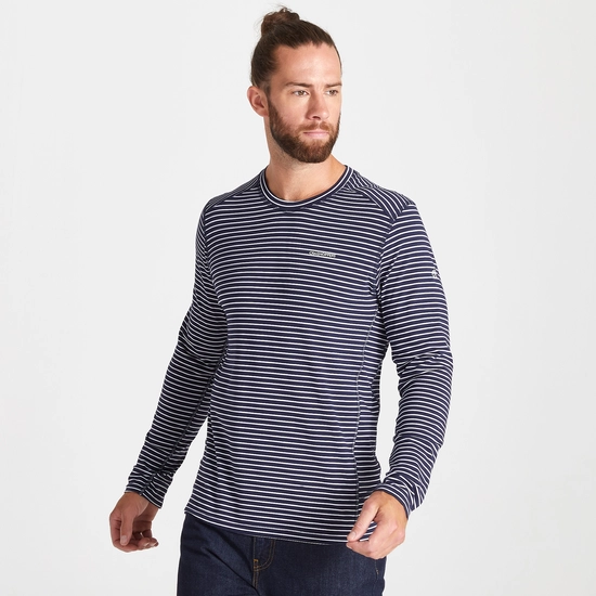 Men's NosiLife Talen Long Sleeved T-Shirt | Blue Navy Stripe