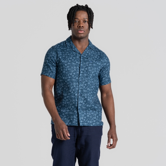 Men's NosiBotanical Pasport Short Sleeved Shirt | Poseidon Blue Print