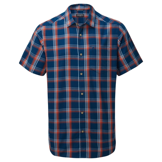Rafie Short Sleeved Check Shirt | Poseidon Blue Check