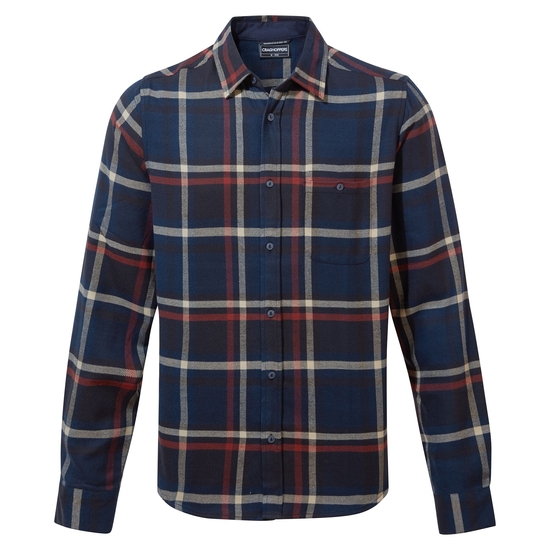 Men's Thornhill Long Sleeved Shirt | Blue Navy / Mahogany Check