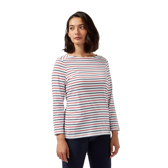 Blanca 3/4 Sleeved Top | Blue Navy / Pompeian Red Stripe