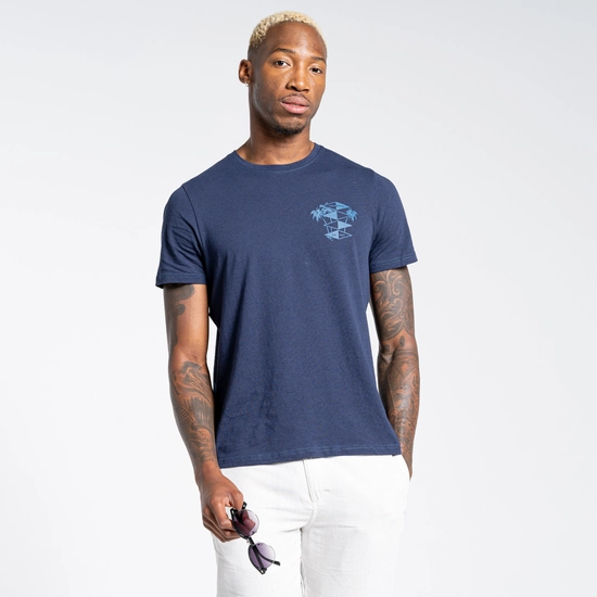 Men's Nosibotanical Sten Short Sleeved T-Shirt | Blue Navy Palm Tree