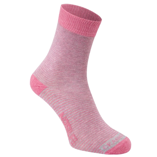 Women's Nosilife Travel Twin Pack Socks | Soft Grey Marl / English Rose Stripe