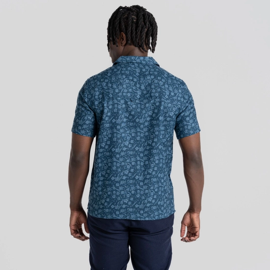Men's NosiBotanical Pasport Short Sleeved Shirt | Poseidon Blue Print