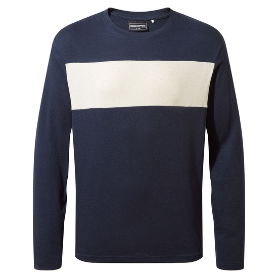 Men's Latherton Long Sleeved Top | Blue Navy / Ecru Marl Stripe