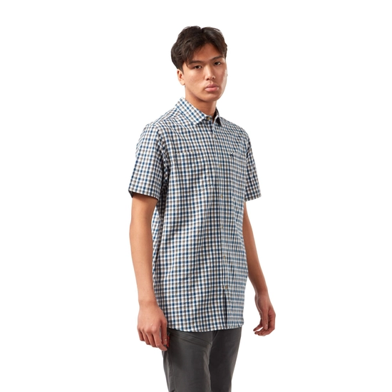 Nour Short Sleeved Check Shirt | Blue Navy Check
