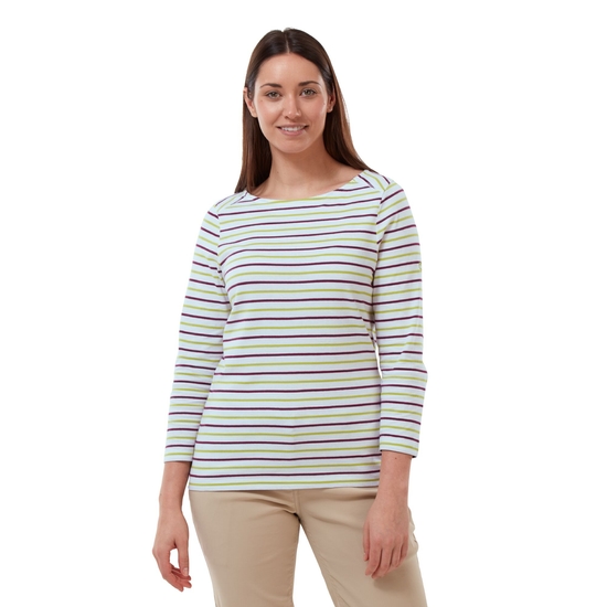 Blanca 3/4 Sleeved Top | Lime Sorbet / Blackcurrant Stripe