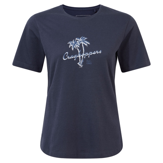 Women's Ally Short Sleeved T-Shirt | Blue Navy Palm Tree