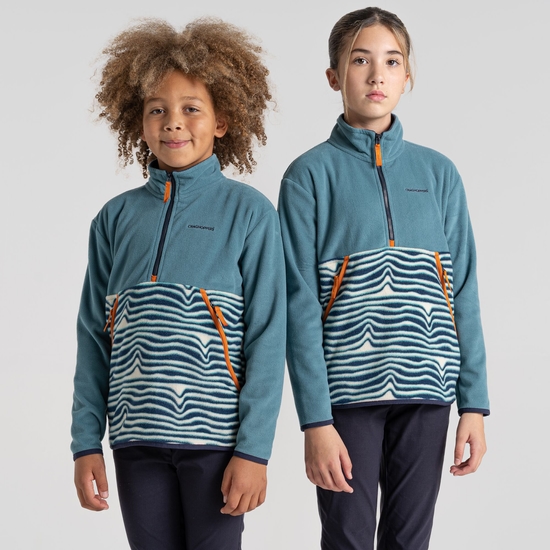 Kid's Valo Half Zip Fleece | Washed Teal / Poseidon Blue Print