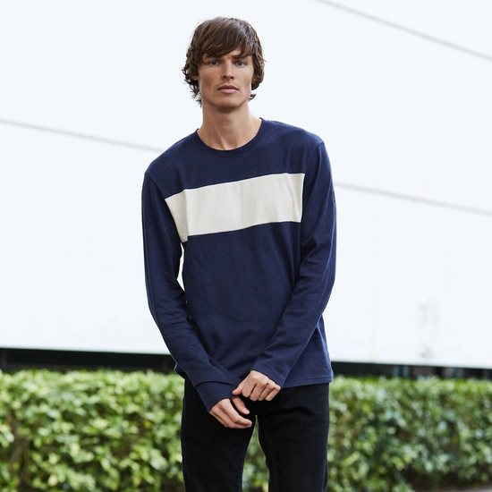 Men's Latherton Long Sleeved Top | Blue Navy / Ecru Marl Stripe