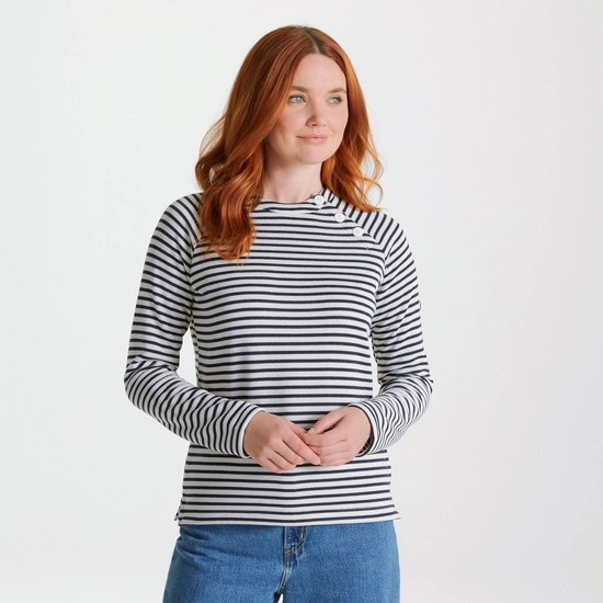 Women's Neela Crew Neck Fleece | Blue Navy Stripe