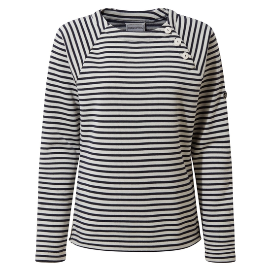 Women's Neela Crew Neck Fleece | Blue Navy Stripe