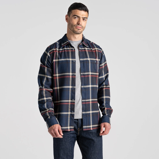 Men's Thornhill Long Sleeved Shirt | Blue Navy / Mahogany Check