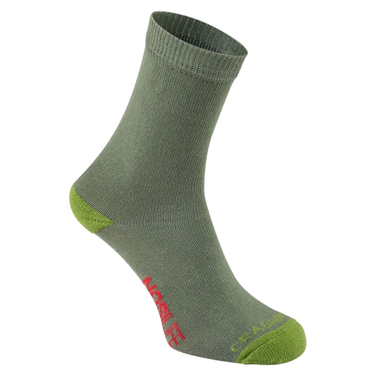 Kid's NosiLife Kids Travel Sock Twin Pack | Dark Khaki / Spiced Lime