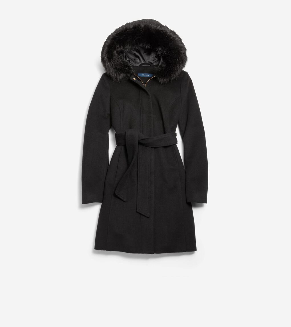 Women's 36" Slick Wool Hooded Coat