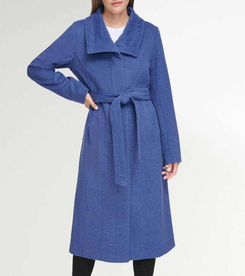 Women's 45" Slick Wool Long Zip Up Coat