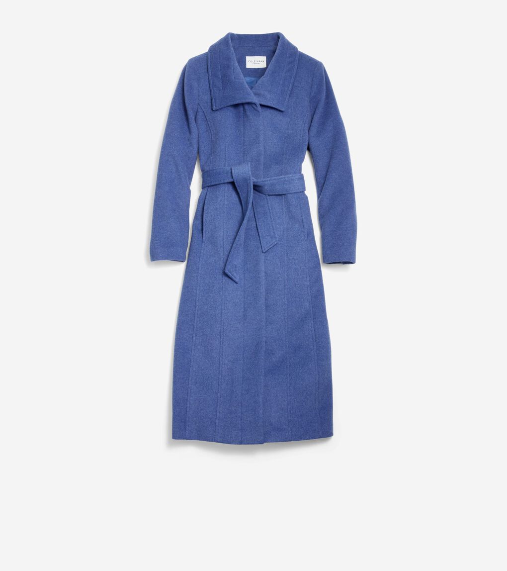 Women's 45" Slick Wool Long Zip Up Coat