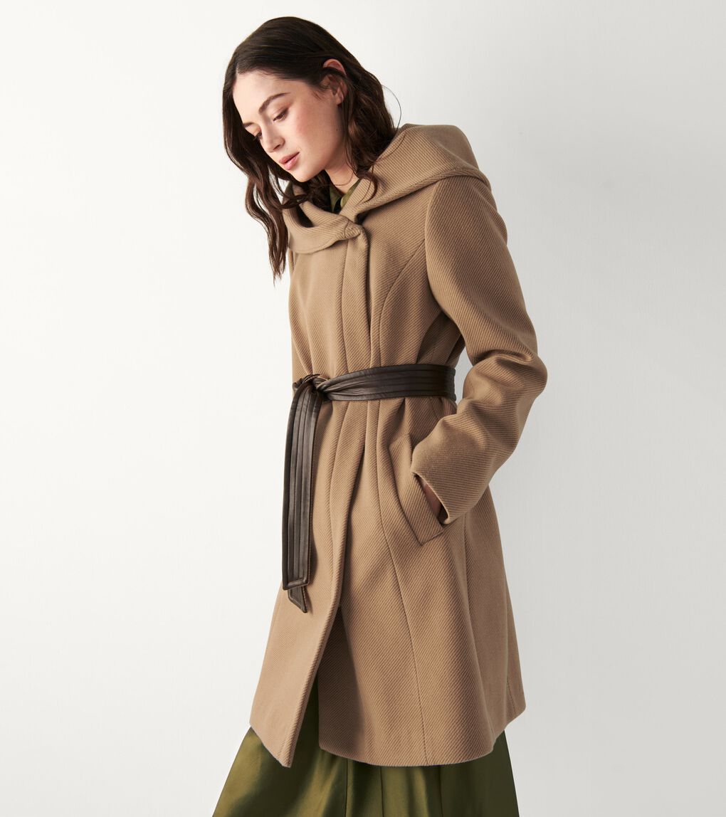 Women's Belted Asymmetrical Zip Front Twill Coat