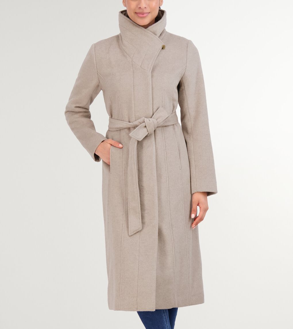 Women's 45" Slick Wool Long Zip Up Coat