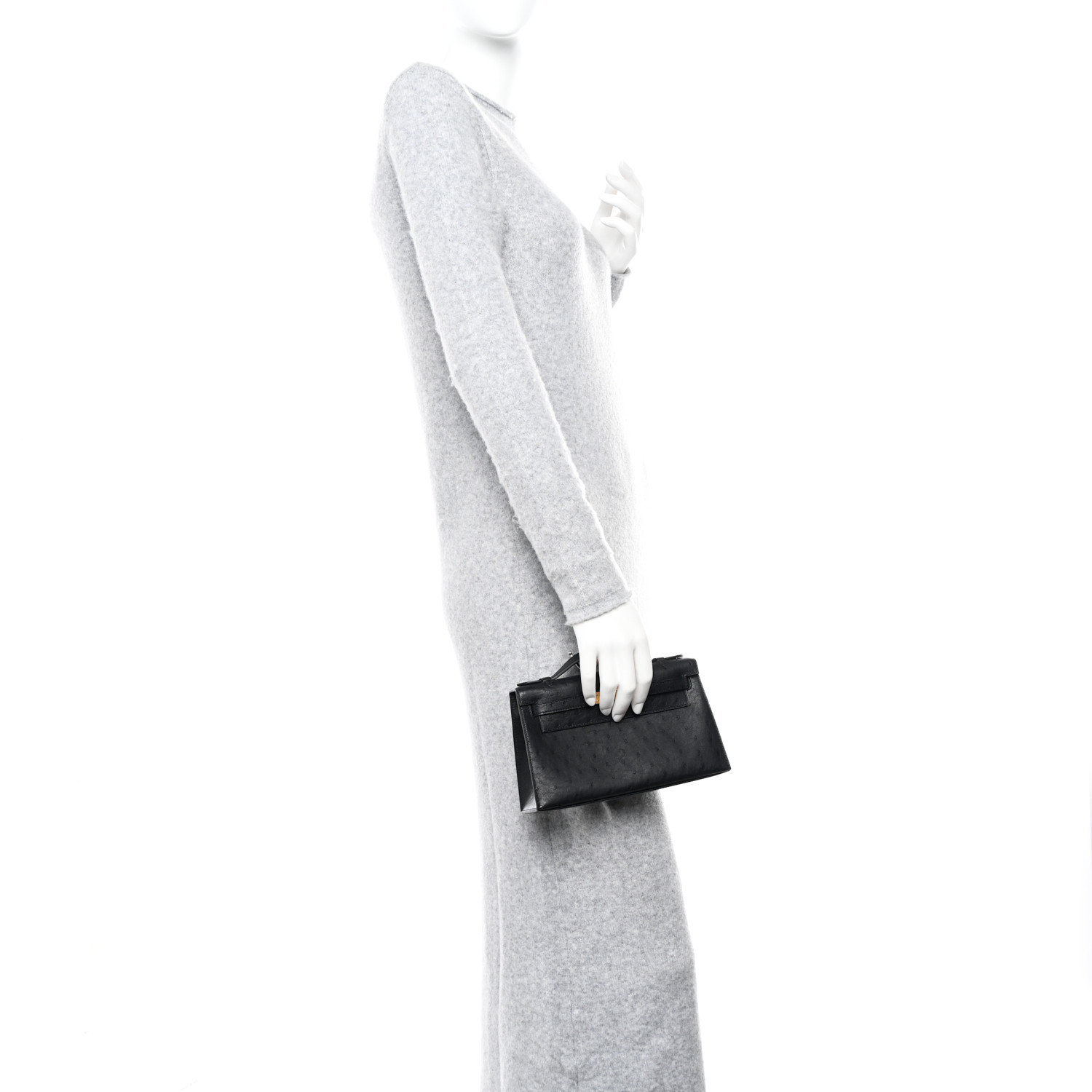Ostrich Kelly Pochette Black