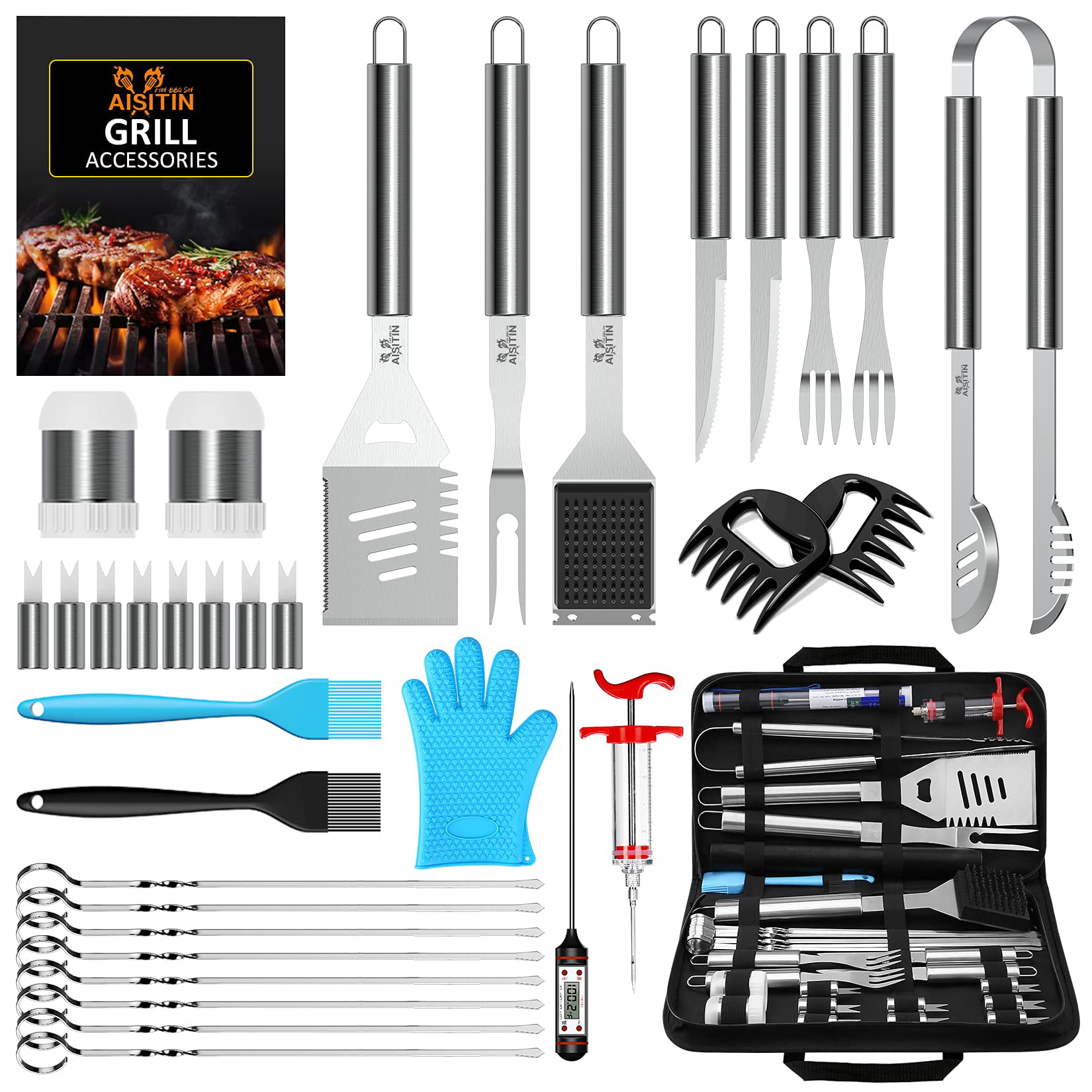 AISITIN 35Pcs BBQ Grill Grilling Accessories Tools Set, Barbecue Tool