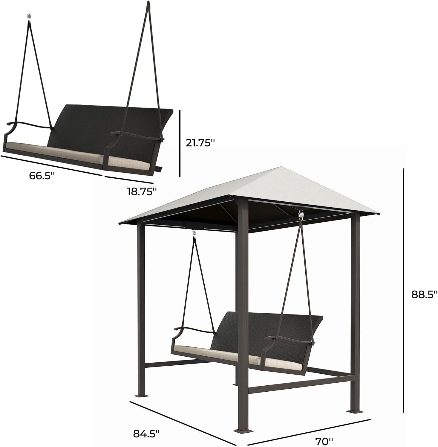 Grand Patio Outdoor Porch Swing 3Seat with Canopy and Removable