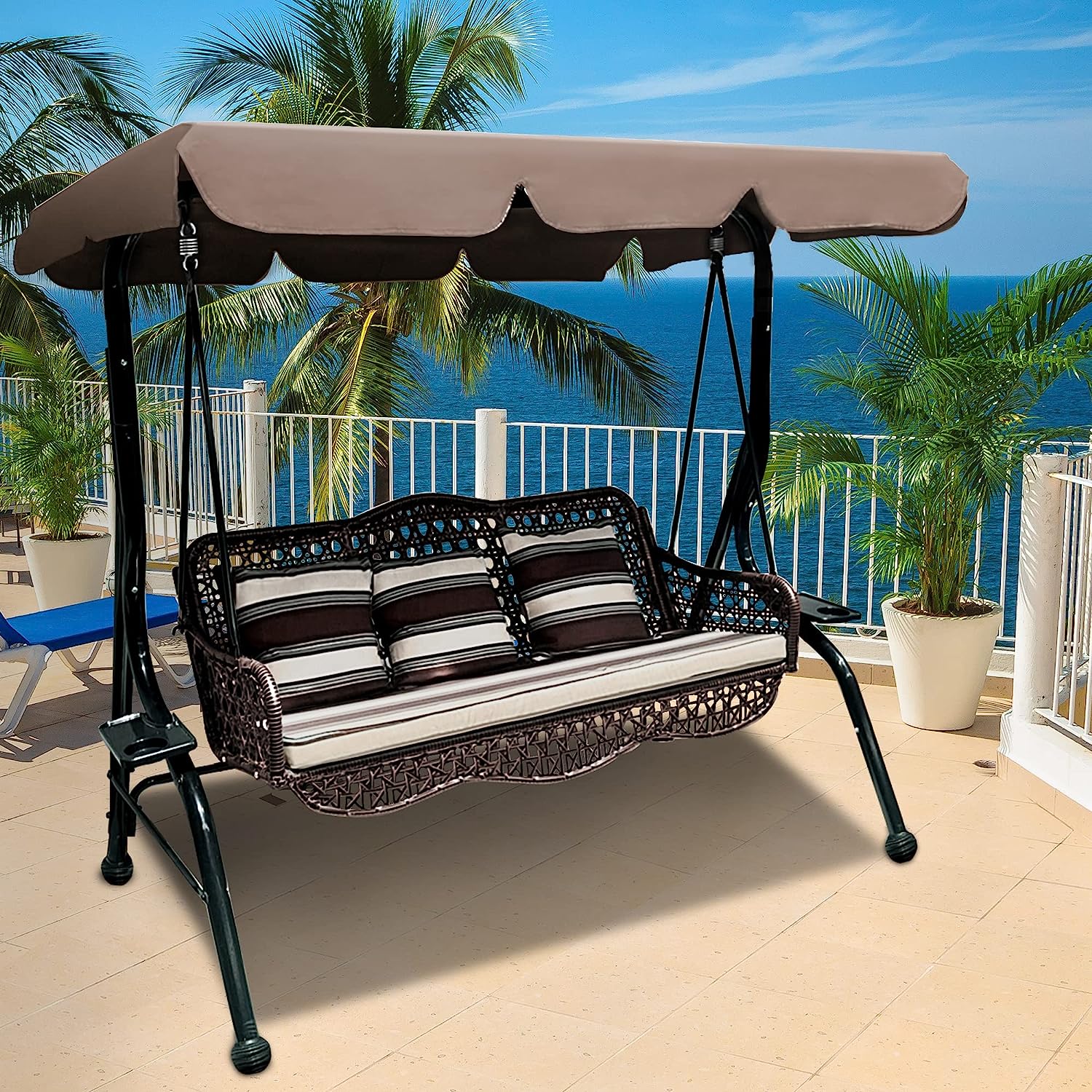 J.M.Deco 3 Seat Porch Swing, Outdoor Swing with Canopy Adjustable, 3