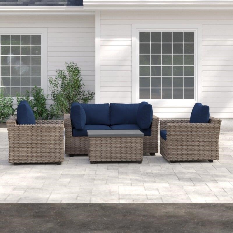 Rochford Wicker/Rattan 4 Person Seating Group with Cushions