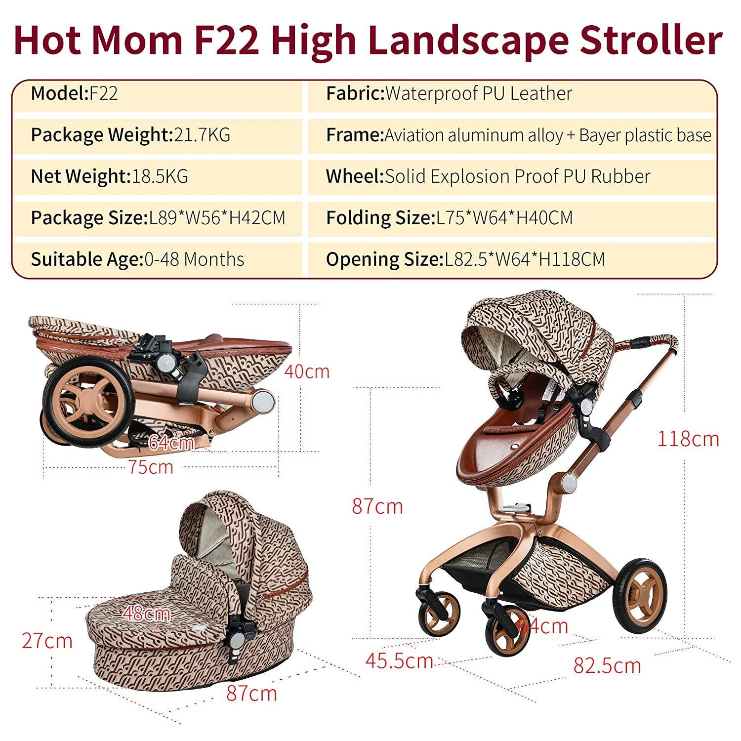 Leather Grid Hot Mom Stroller High Landscape Folding Chair