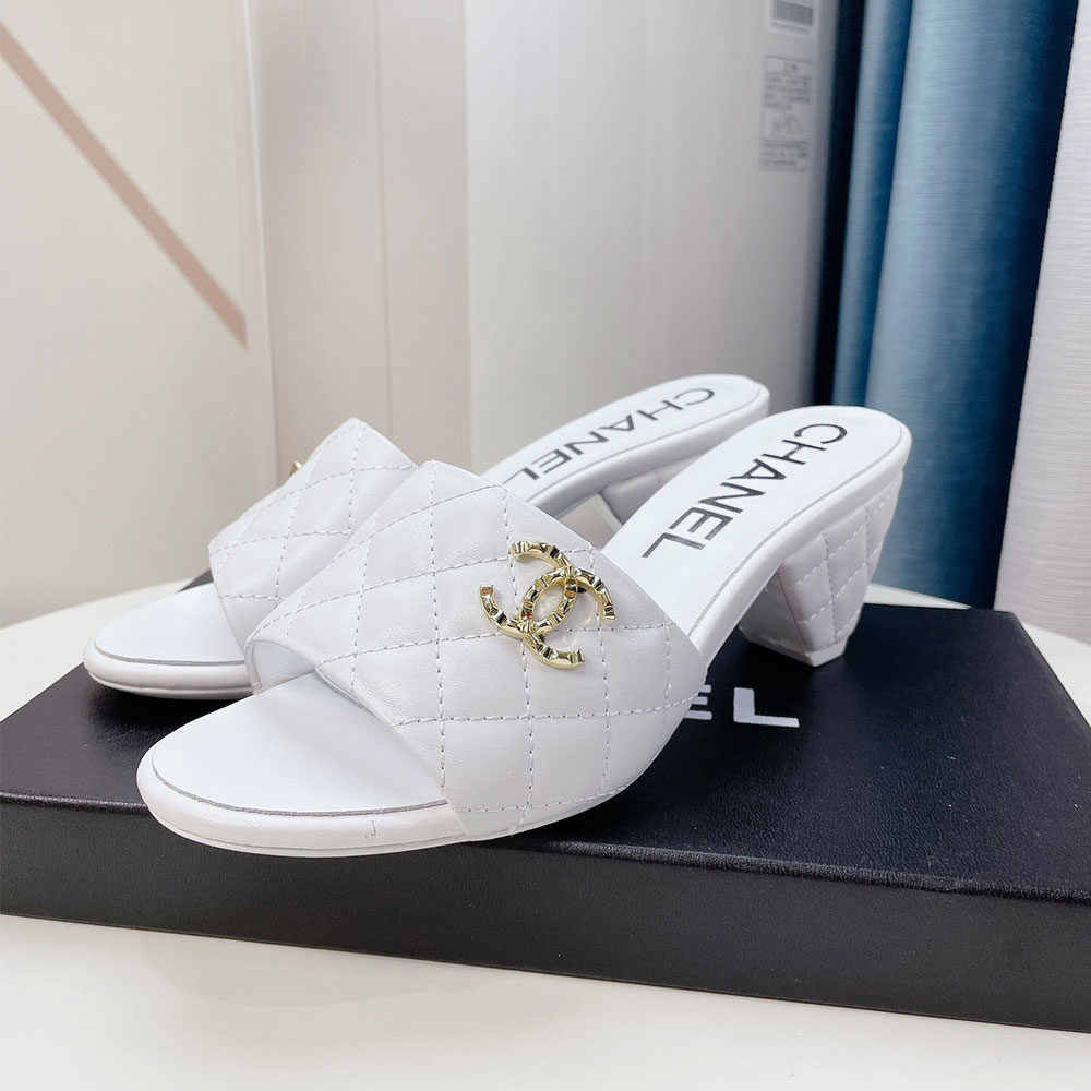 Chanel Sheep-leather Fashion High-heeled Slippers Slide Sandal (Replica)