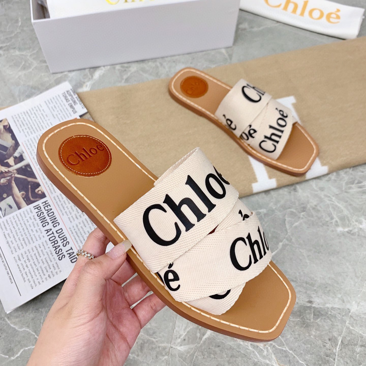 Chloe Woody Flat Mule Slide Sandals (Replica)