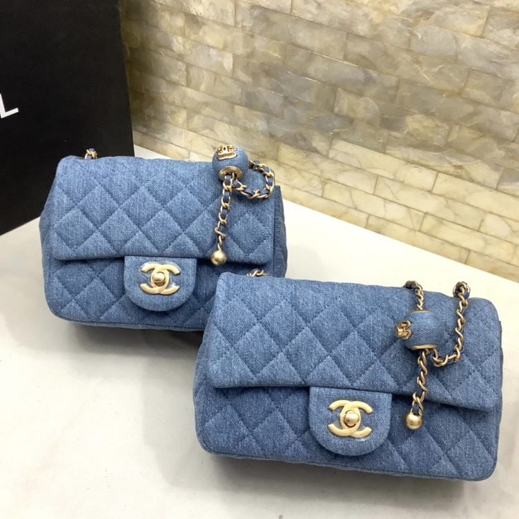 Chanel Classic Flag Bag Quilted Denim 20CM(Replica)