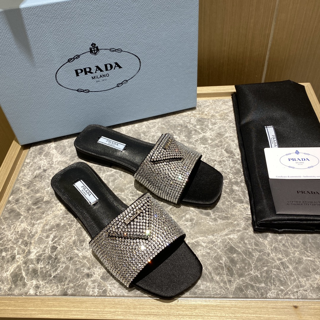Prada Flat Bottom Band Drill Slide Sandal (Replica)