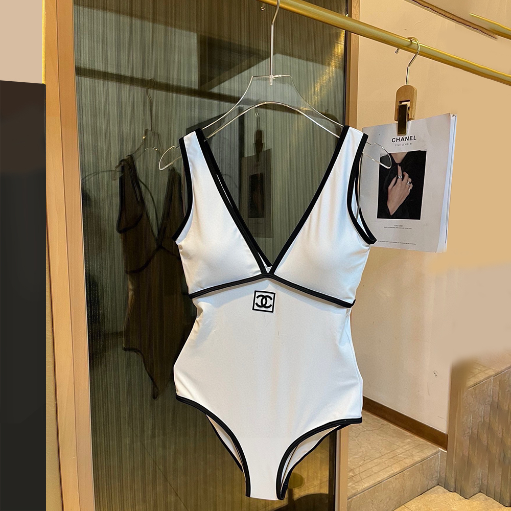 Chanel Logo One-piece Swimsuit Swimwear(Replica)