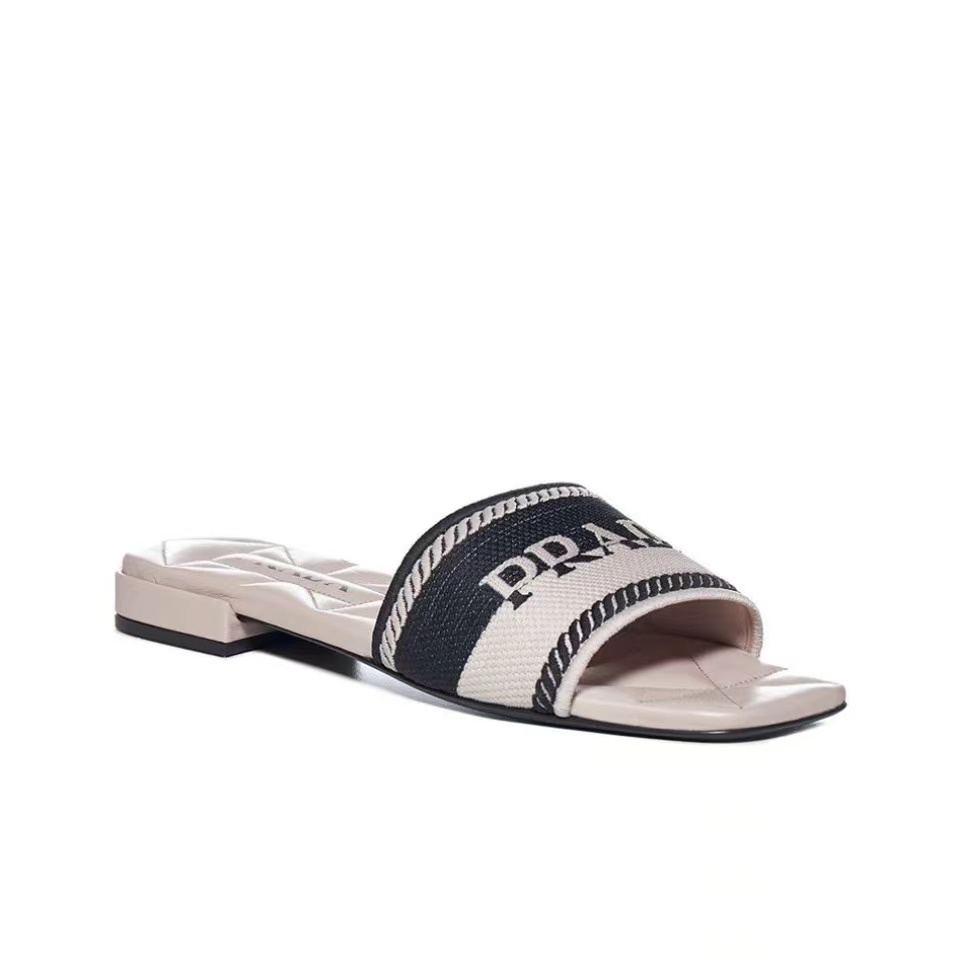 Prada Logo EmbroideryFashion Sandals Slide Sandal (Replica)