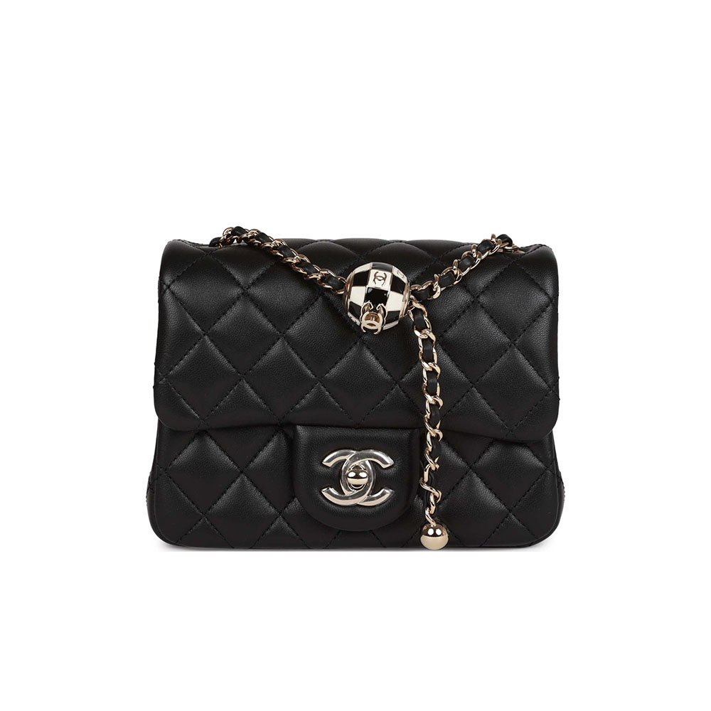 Chanel Lambskin Quilted Enamel CC Pearl Crush Mini Flap Black(Replica)