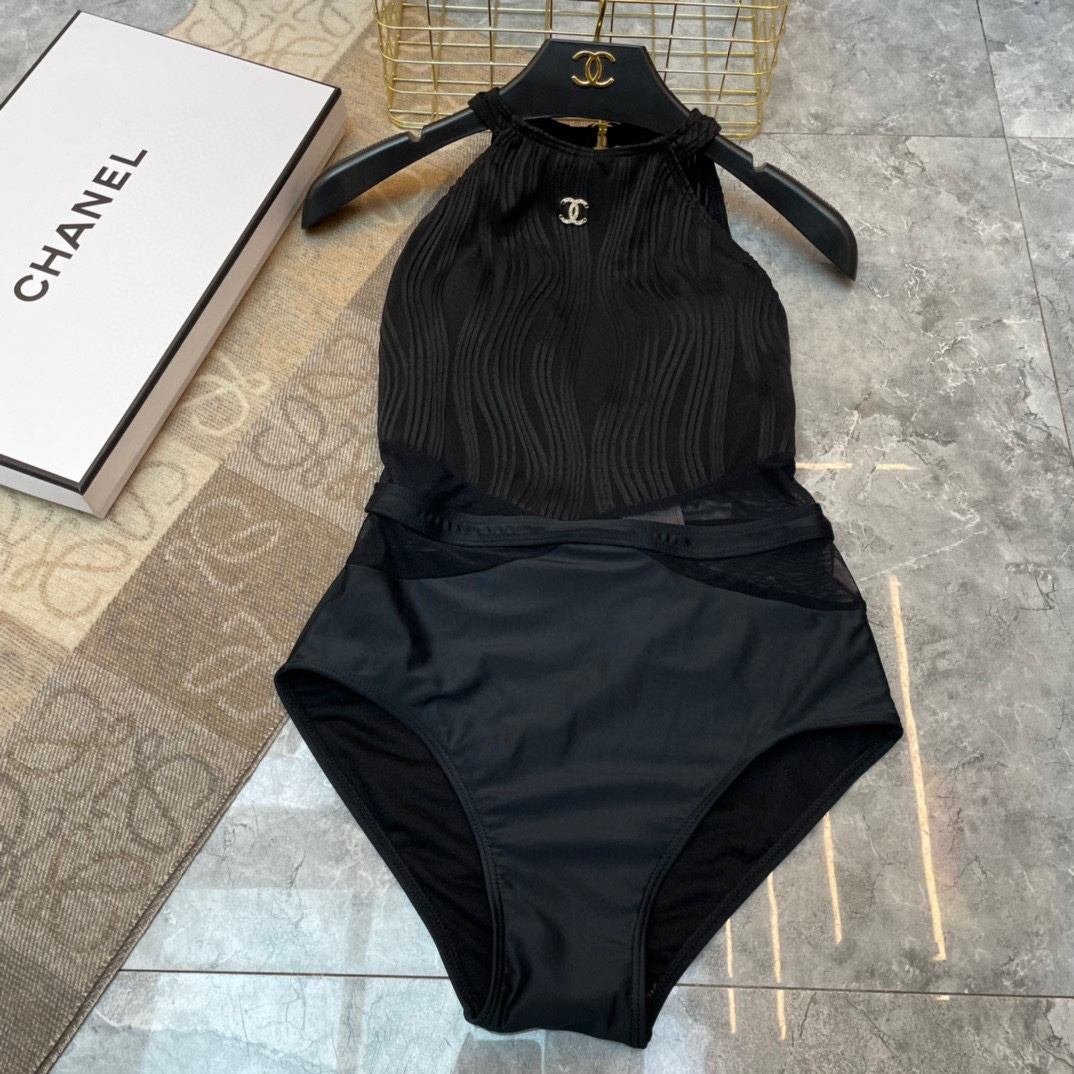Chanel One-piece Swimsuit With Logo Swimwear(Replica)
