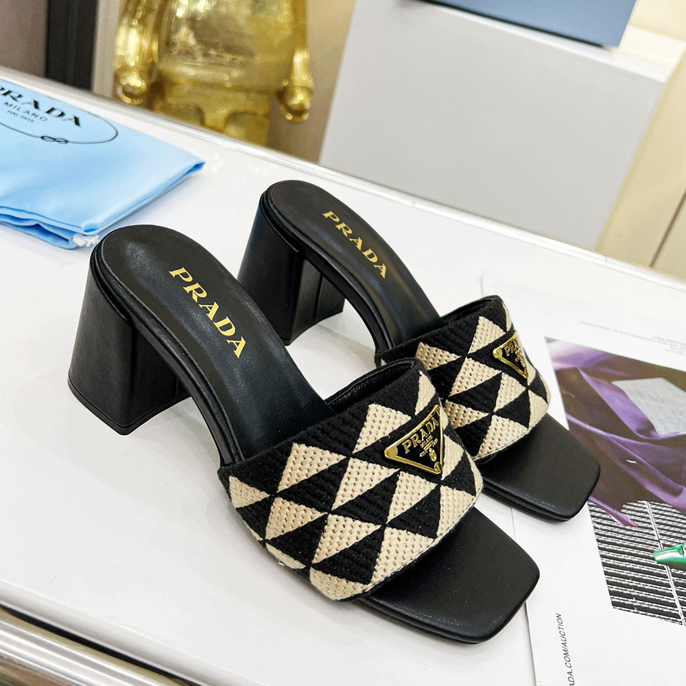 Prada Fabric Chunky Heels Sandals Slide (Replica)