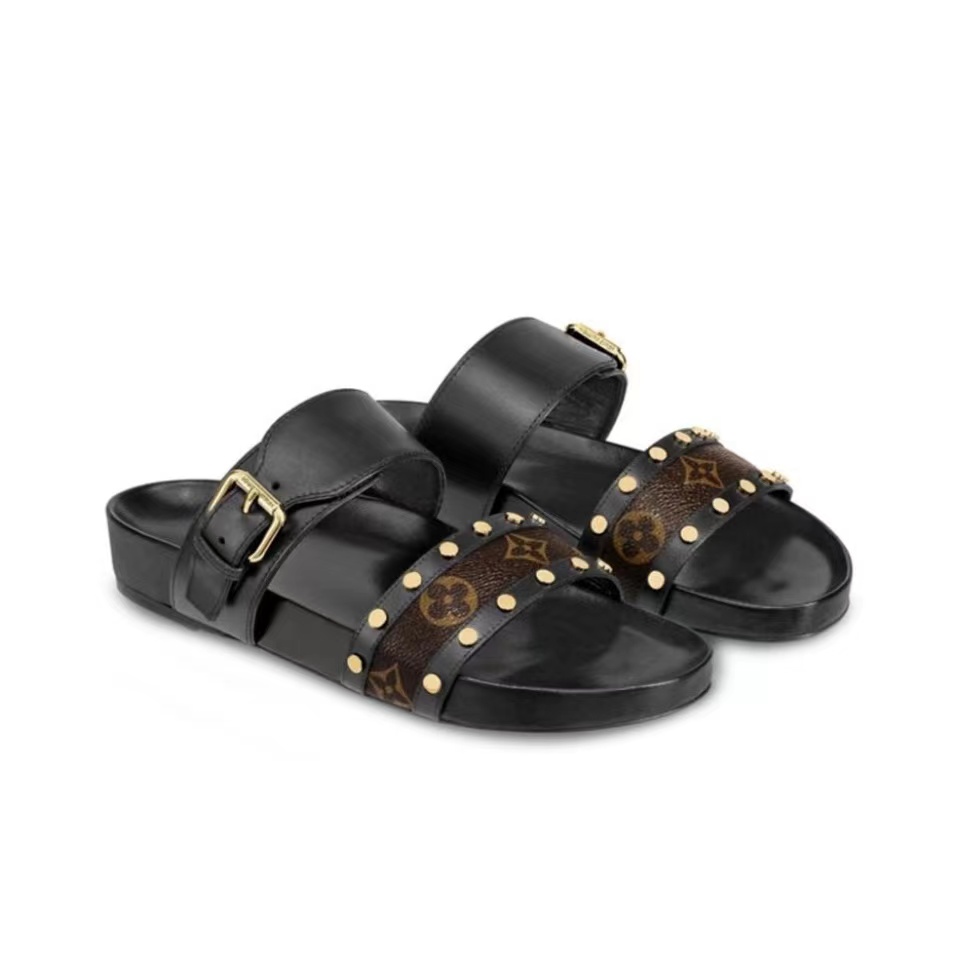 Louis Vuitton LV Bom Dia Leather Slide Sandals (Replica)