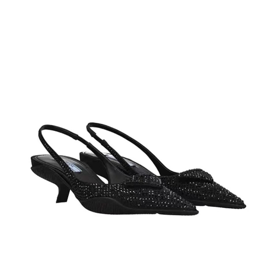 Prada Fabric Pointy Stilettos 3CM Sandals Slide (Replica)